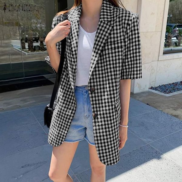 women's suits & blazers summer checked blouse short sleeve plaid blazer plus size women casual loose lapel printed shirts button coat c, White;black
women's suits & blazers summer checked blouse short sleeve plaid blazer plus size women casual loose lapel printed shirts button coat c, White;black