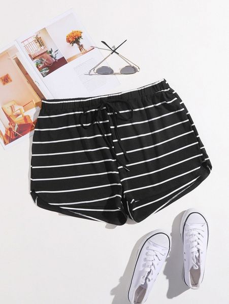 plus knot waist striped shorts n9q8#, Black