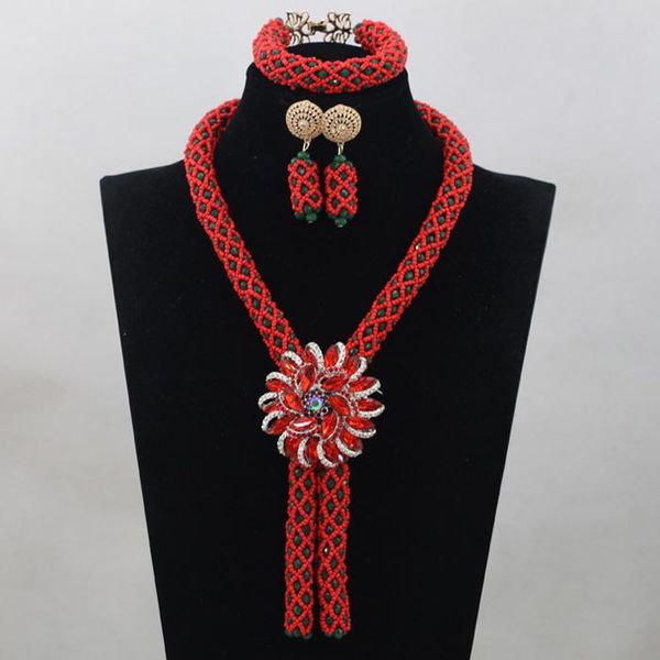earrings & necklace nigerian african wedding groom beads jewelry set red mix dark green design for women anj177, Silver
earrings & necklace nigerian african wedding groom beads jewelry set red mix dark green design for women anj177, Silver
