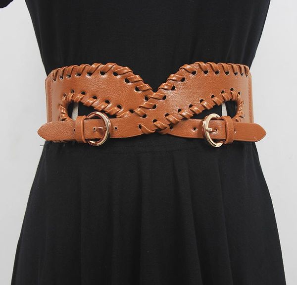 belts women's runway fashion pu leather knitted cummerbunds female dress corsets waistband decoration wide belt r1209, Black;brown
belts women's runway fashion pu leather knitted cummerbunds female dress corsets waistband decoration wide belt r1209, Black;brown