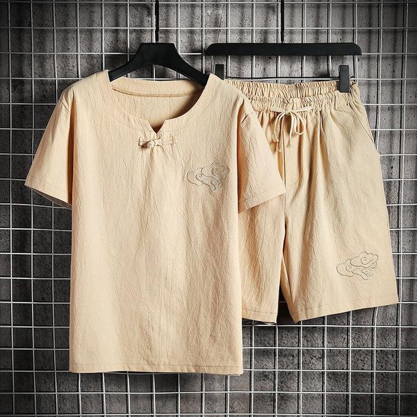 men's tracksuits 2021 summer trend chinese style embroidery cotton linen short-sleeved t-shirt shorts fashion large size two-piece suit, Gray
men's tracksuits 2021 summer trend chinese style embroidery cotton linen short-sleeved t-shirt shorts fashion large size two-piece suit, Gray