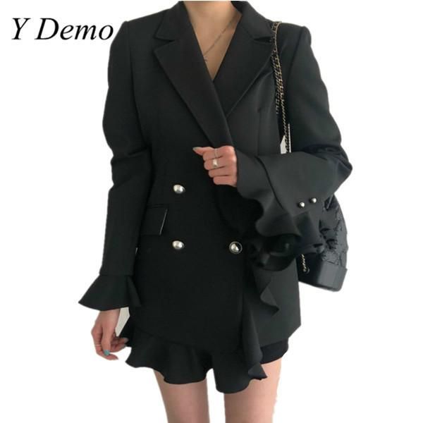 women's suits & blazers elegant women blazer office lady double breasted ruched sleeve slim jacket outerwear, White;black
women's suits & blazers elegant women blazer office lady double breasted ruched sleeve slim jacket outerwear, White;black