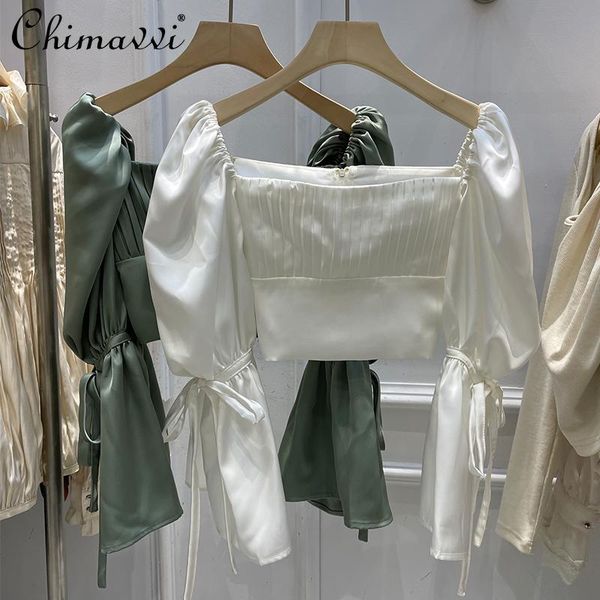 women's blouses & shirts high street fashion women square collar long flare sleeve short shirt summer slimming solid color satin blouse, White
women's blouses & shirts high street fashion women square collar long flare sleeve short shirt summer slimming solid color satin blouse, White