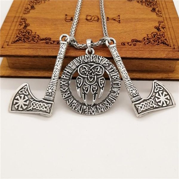 pendant necklaces drop bear vegvisir amulet kolovrat axe necklace women men collier viking, Silver
pendant necklaces drop bear vegvisir amulet kolovrat axe necklace women men collier viking, Silver