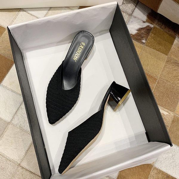 slippers knitted elastic mesh pointed toe women summer shoes woman fashion shallow mid heel female square mules, Black
slippers knitted elastic mesh pointed toe women summer shoes woman fashion shallow mid heel female square mules, Black