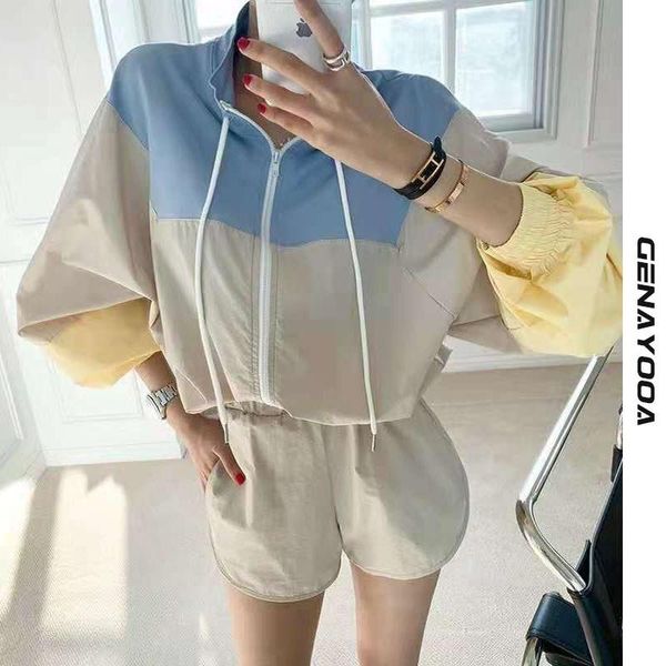 women's tracksuits genayooa patchwork shorts set 2021 autumn fashion korean tracksuit women two pieces leisure outfits jackets and suit, Gray
women's tracksuits genayooa patchwork shorts set 2021 autumn fashion korean tracksuit women two pieces leisure outfits jackets and suit, Gray