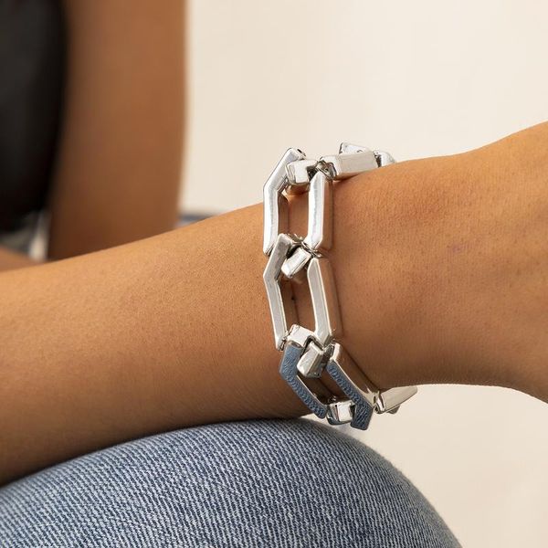link, chain european and american simple jewelry with hip-hop punk style ccb wide side bracelet geometric hexagon single layer 2021, Black
link, chain european and american simple jewelry with hip-hop punk style ccb wide side bracelet geometric hexagon single layer 2021, Black