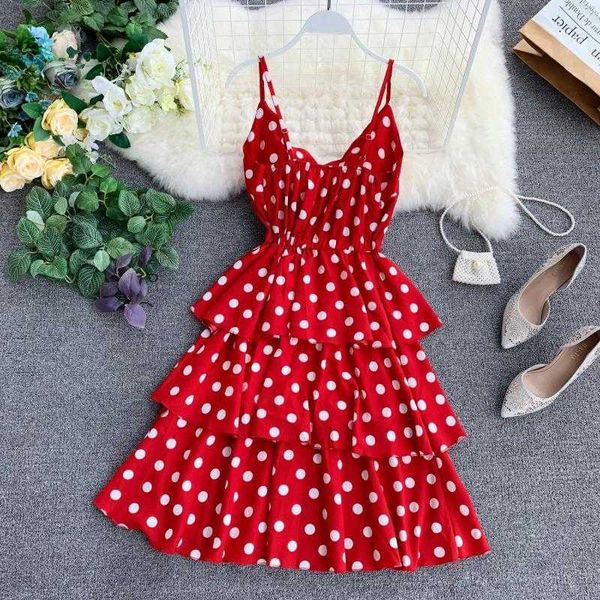 red ruffle polka dot summer dres casual rustic vintage high waist mini strap beach dresses vestido 210601, Black;gray
red ruffle polka dot summer dres casual rustic vintage high waist mini strap beach dresses vestido 210601, Black;gray