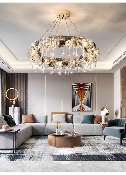 led postmodern golden stainless steel crystal round designer chandelier lighting lustre suspension luminaire lampen for foyer 
led postmodern golden stainless steel crystal round designer chandelier lighting lustre suspension luminaire lampen for foyer
