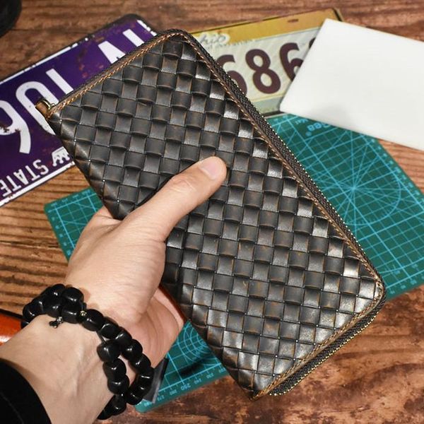 wallets vintage genuine leather long men zip wallet fashion knitting designer purses, Red;black
wallets vintage genuine leather long men zip wallet fashion knitting designer purses, Red;black