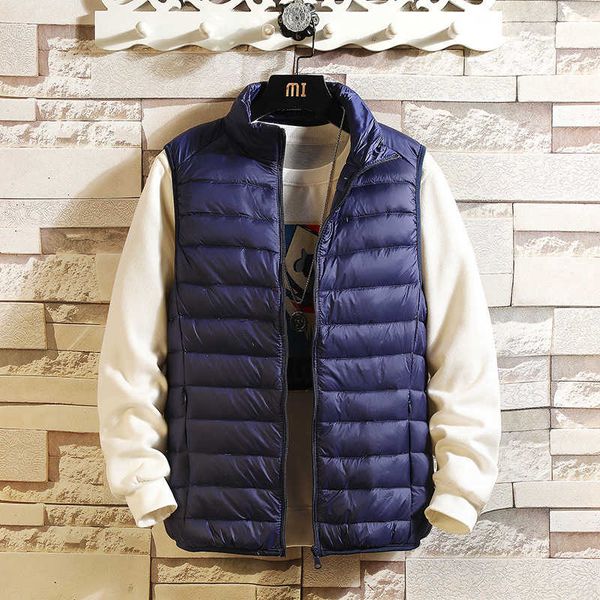 winter down jacket men's short stand collar vest light thin large coat, Black;white 
winter down jacket men's short stand collar vest light thin large coat, Black;white