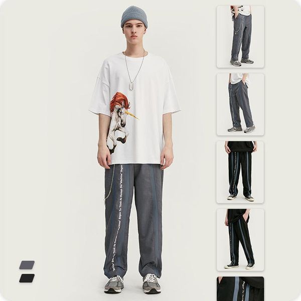 men's pants trend 2021 spring european american casual straight suit color matching loose trousers tide, Black
men's pants trend 2021 spring european american casual straight suit color matching loose trousers tide, Black