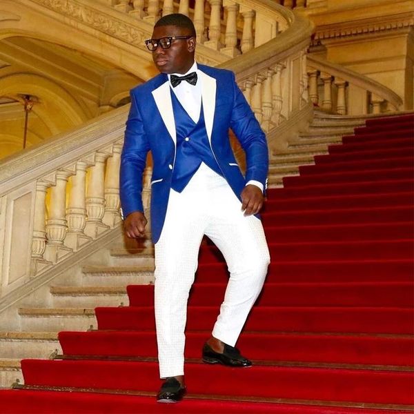 men's suits & blazers 2021 slim fit men for wedding 3 piece royal blue jacket vest with white pants man fashion groom tuxedos notched, White;black
men's suits & blazers 2021 slim fit men for wedding 3 piece royal blue jacket vest with white pants man fashion groom tuxedos notched, White;black