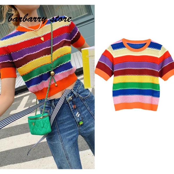 women's t-shirt 2021 fashion striped short versatile slim sleeve loose casual knitting pattern, White
women's t-shirt 2021 fashion striped short versatile slim sleeve loose casual knitting pattern, White