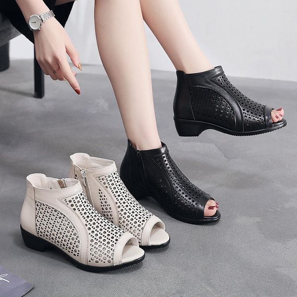 sandals spring and summer leather roman women's middle heel hole shoes leisure high hollow fish mouth mother, Black
sandals spring and summer leather roman women's middle heel hole shoes leisure high hollow fish mouth mother, Black