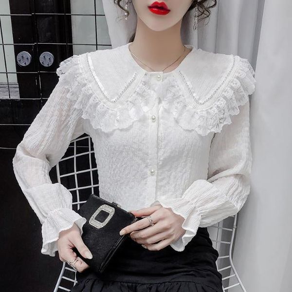 women's blouses & shirts women 2021 spring fashion solid color lace female long sleeve thin ladies slim buttons casual u297, White
women's blouses & shirts women 2021 spring fashion solid color lace female long sleeve thin ladies slim buttons casual u297, White