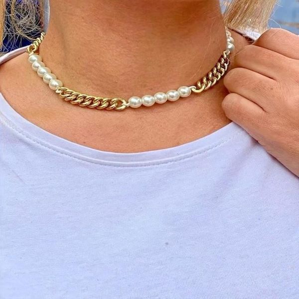 chains mix imitation pearl cuban chain necklace women 2021 vintage strand gold color for jewelry gift, Silver
chains mix imitation pearl cuban chain necklace women 2021 vintage strand gold color for jewelry gift, Silver