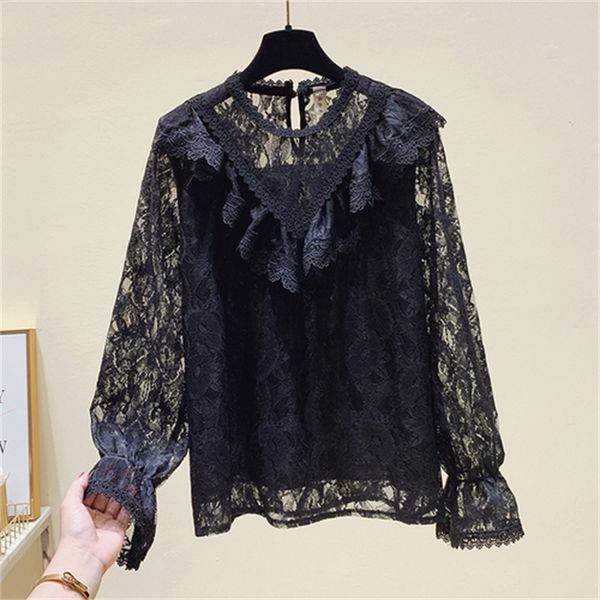 women's elegant lace blouse 2021 spring new pleated long sleeve shirt female all-match white pink black match 27dl
women's elegant lace blouse 2021 spring new pleated long sleeve shirt female all-match white pink black match 27dl