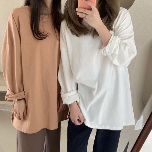 new 2021 women spring summer t-shirts oversize solid bottoming long sleeve wild korean minimalist style, White
new 2021 women spring summer t-shirts oversize solid bottoming long sleeve wild korean minimalist style, White