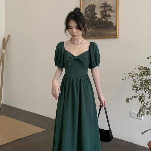 casual dresses 2021 french court bubble short sleeve v-neck green dress with thin waist, Black;gray
casual dresses 2021 french court bubble short sleeve v-neck green dress with thin waist, Black;gray