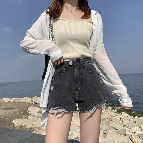 women's shorts 2021 jeans woman's summer version of the high-waisted thin loose and ripped -edge wide-leg for women, White;black
women's shorts 2021 jeans woman's summer version of the high-waisted thin loose and ripped -edge wide-leg for women, White;black