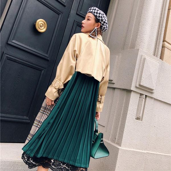 women's trench coats fashion female's for women long coat vestido plaid contrast color back green pleated overcoat, Tan;black
women's trench coats fashion female's for women long coat vestido plaid contrast color back green pleated overcoat, Tan;black