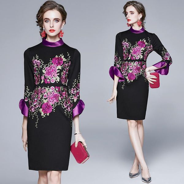casual dresses simgent high end embroidery dress woman flare sleeve stand collar elegant slim waist office party femme robe sg110255, Black;gray
casual dresses simgent high end embroidery dress woman flare sleeve stand collar elegant slim waist office party femme robe sg110255, Black;gray