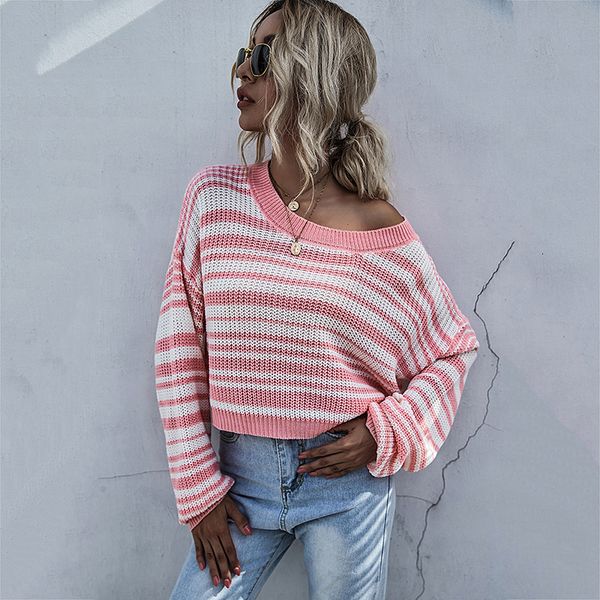 2021 oversized striped sweater batwing sleeve pullovers knitted women new arrivals autumn loose o-neck outwear 0bb7, White;black
2021 oversized striped sweater batwing sleeve pullovers knitted women new arrivals autumn loose o-neck outwear 0bb7, White;black