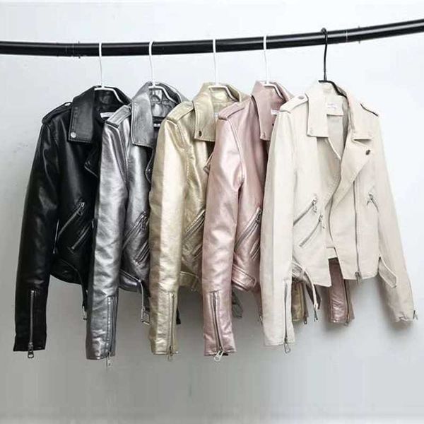 silver leather jacket women metallic motorcycle short jackets lapel zipper biker coat soft ladies punk streetwear 210927, Black
silver leather jacket women metallic motorcycle short jackets lapel zipper biker coat soft ladies punk streetwear 210927, Black