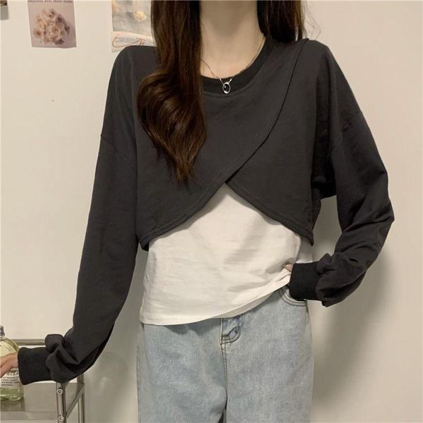 women's t-shirt long-sleeved fake two-piece women t-shirts 2021spring autumn korean fashion aesthetic o-neck patchwork clothes trend, White
women's t-shirt long-sleeved fake two-piece women t-shirts 2021spring autumn korean fashion aesthetic o-neck patchwork clothes trend, White