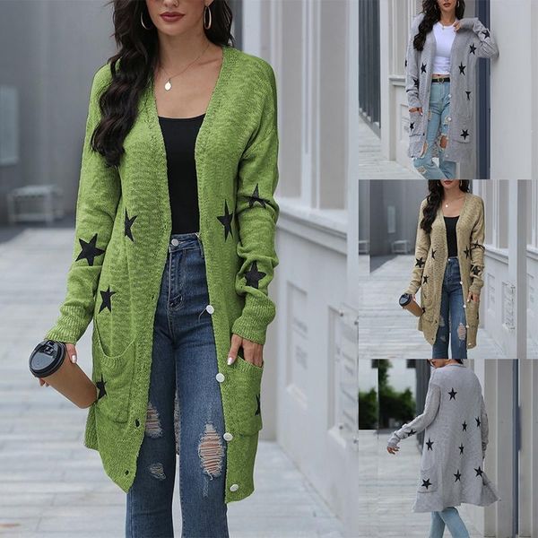 women's knits & tees ladies star pattern long cardigan sleeve autumn and winter loose casual jacket, White
women's knits & tees ladies star pattern long cardigan sleeve autumn and winter loose casual jacket, White