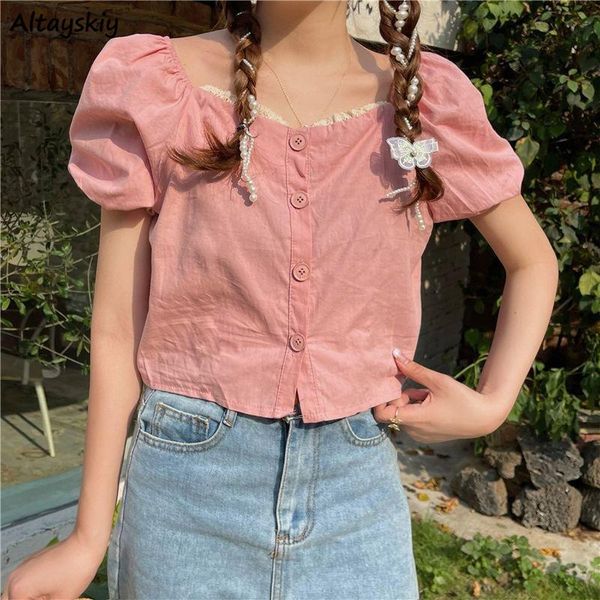 women's blouses & shirts women button up square collar summer puff short sleeve sweet girlish design all-match korean style mujer chic, White
women's blouses & shirts women button up square collar summer puff short sleeve sweet girlish design all-match korean style mujer chic, White