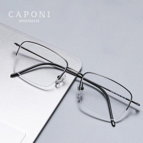 fashion sunglasses frames caponi pure titanium men optical glasses classic square semi-rimless frame anti blue ray protection eye jf16049, Black
fashion sunglasses frames caponi pure titanium men optical glasses classic square semi-rimless frame anti blue ray protection eye jf16049, Black