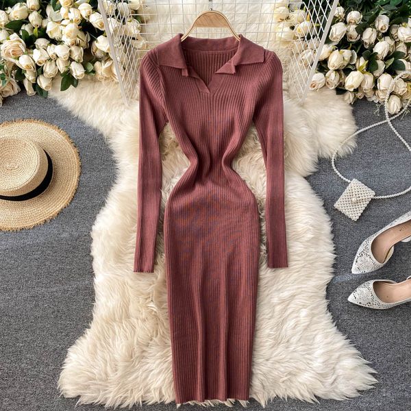 women korean knitted dress turn down collar long sleeve elastic sheath dress autumn solid knitting pencil dress 2021, White;black
women korean knitted dress turn down collar long sleeve elastic sheath dress autumn solid knitting pencil dress 2021, White;black