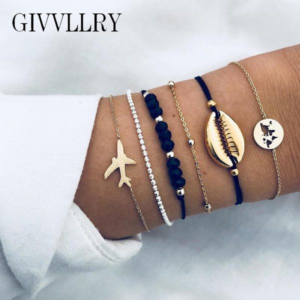 link, chain givvllry punk black crystal beaded bracelets for women accessories creative airplane shell charm 6 pcs/set
link, chain givvllry punk black crystal beaded bracelets for women accessories creative airplane shell charm 6 pcs/set