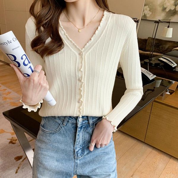women's sweaters 2021 early autumn stringy selvedge knitwear chic design french style v-neck inner bottoming, White;black
women's sweaters 2021 early autumn stringy selvedge knitwear chic design french style v-neck inner bottoming, White;black