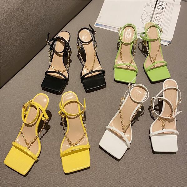 sandals brand gold chain designer women's 2021 summer square toe ankle strap high heels gladiator party shoes, Black
sandals brand gold chain designer women's 2021 summer square toe ankle strap high heels gladiator party shoes, Black