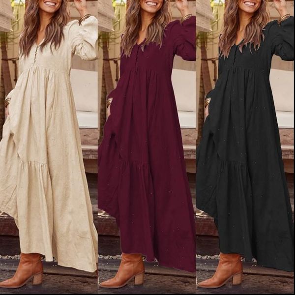 plus size women casual long sleeve pleated party dress elegant v neck pockets long maxi dresses fashion bohemian vestidos, Black;gray
plus size women casual long sleeve pleated party dress elegant v neck pockets long maxi dresses fashion bohemian vestidos, Black;gray