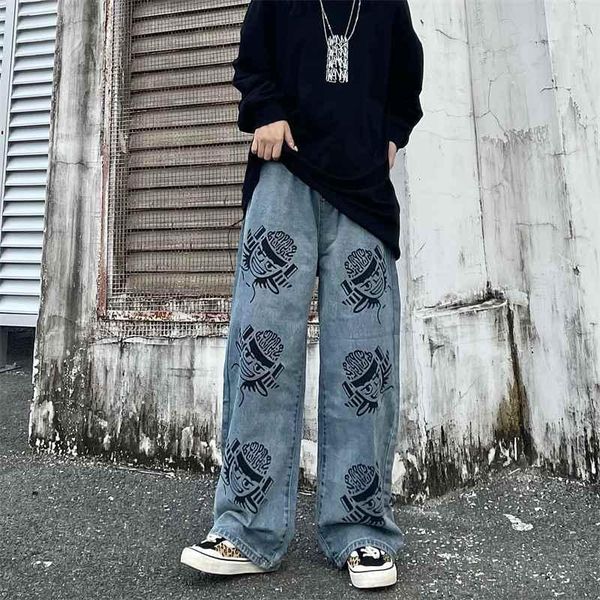 women's jeans harajuku retro trendy brand head print washed for men and women loose trousers straight casual pants, Blue
women's jeans harajuku retro trendy brand head print washed for men and women loose trousers straight casual pants, Blue