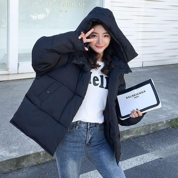women's winter coat female cotton-padded jacket loose hooded short padded parkas 2021 down &, Black 
women's winter coat female cotton-padded jacket loose hooded short padded parkas 2021 down &, Black