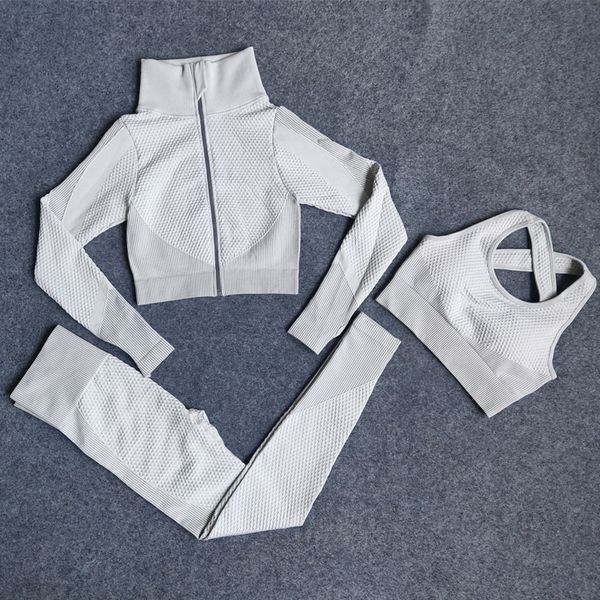 seamless yoga sets 3 piece set fitness long sleeves zipper padded bra high waist leggings gym set women workout clothes, White;red
seamless yoga sets 3 piece set fitness long sleeves zipper padded bra high waist leggings gym set women workout clothes, White;red