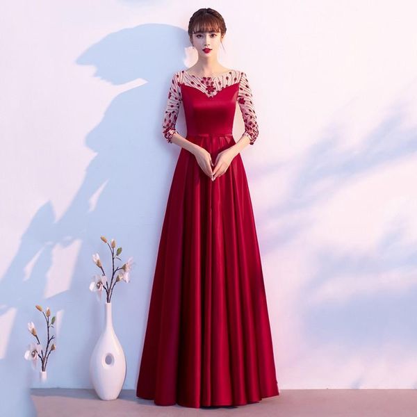 ethnic clothing sequins mesh sleeve qipao burgundy pleated evening party dress gown exquisite sashes o-neck cheongsam floor length vest, Red
ethnic clothing sequins mesh sleeve qipao burgundy pleated evening party dress gown exquisite sashes o-neck cheongsam floor length vest, Red