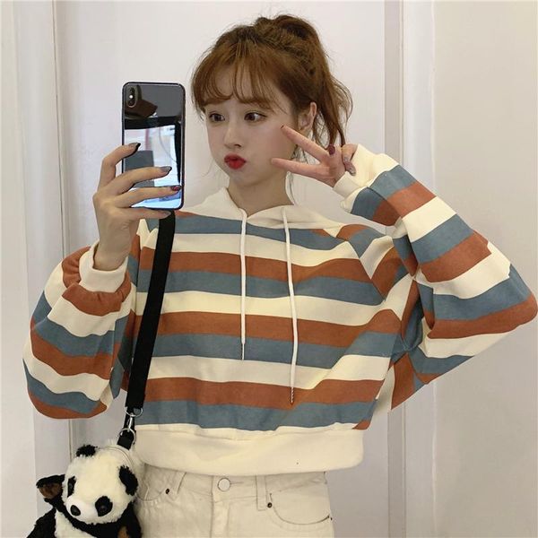 women's hoodies & sweatshirts preppy style casual panelled striped long sleeve korean loose short clothing spring autumn harajuku, Black
women's hoodies & sweatshirts preppy style casual panelled striped long sleeve korean loose short clothing spring autumn harajuku, Black