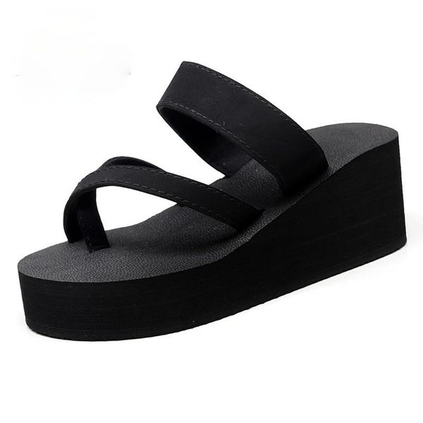 slippers summer women's shoes for outer wear with slope heel non-slip outdoor sandals and fashionable thick-soled soft flip flop, Black