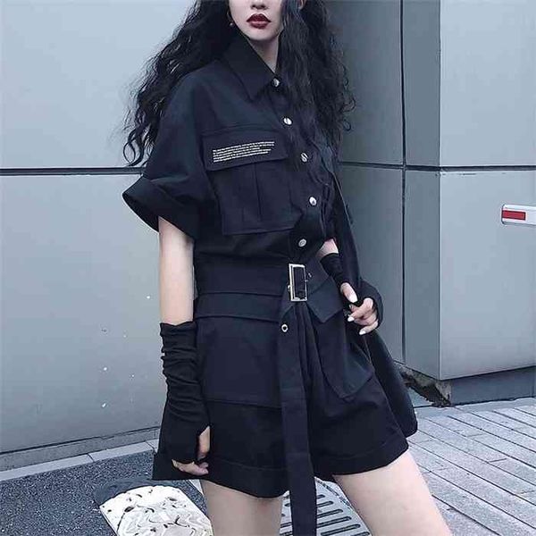 black gothic jumpsuit women korean harajuku vintage high waist cargo pants short sleeve streetwear rompers suit clothes, Black;white
black gothic jumpsuit women korean harajuku vintage high waist cargo pants short sleeve streetwear rompers suit clothes, Black;white