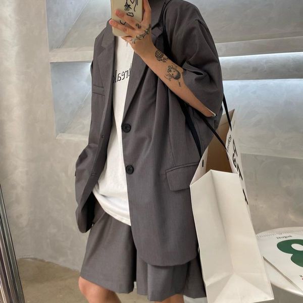 men's suits & blazers summer short-sleeved suit fashion gray black dress men korean loose business society mens m-2xl, White;black