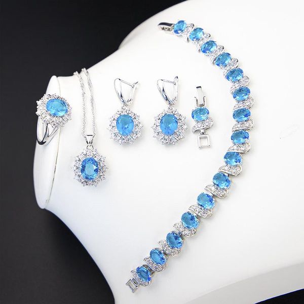 earrings & necklace funmode 4pcs blue zircon wedding bridal link chain jewelry sets for women accessories wholesale fs105, Silver
earrings & necklace funmode 4pcs blue zircon wedding bridal link chain jewelry sets for women accessories wholesale fs105, Silver