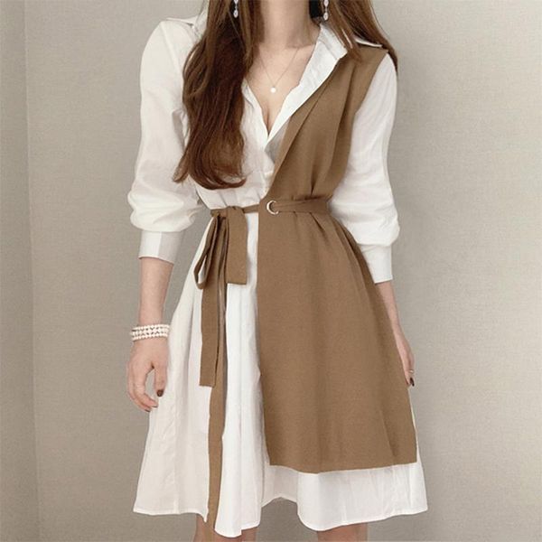 casual dresses woman dress 2021 korean fashion style elegant lapel contrast stitching design lace waist puff sleeve for women, Black;gray
casual dresses woman dress 2021 korean fashion style elegant lapel contrast stitching design lace waist puff sleeve for women, Black;gray