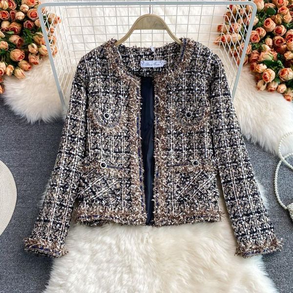 women's jackets spring autumn temperament plaid tweed jacket for women tassel trim cropped all-matching coat outwear, Black;brown
women's jackets spring autumn temperament plaid tweed jacket for women tassel trim cropped all-matching coat outwear, Black;brown