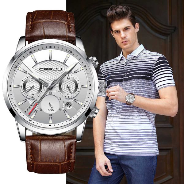 quartz watch crrju luxury men outdoor mens es sport es chronograph wristwatch clock leather wrist 210728, Slivery;brown
quartz watch crrju luxury men outdoor mens es sport es chronograph wristwatch clock leather wrist 210728, Slivery;brown